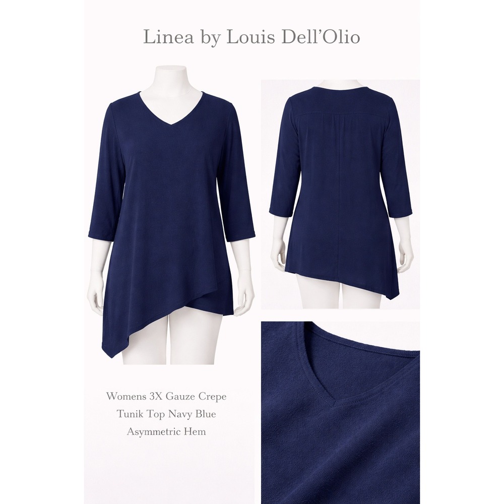 Linea by Louis Dell'Olio Womens 3X Gauze Crepe Tunic Top Navy Blue A287611 NWT